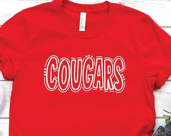 Cougar School Mascot Shirt, Cougar  Team Mascot Shirt, Favorite Team Shirt, School Team Shirt, Cougars School Spirit Tee, Custom Mascot Tee
