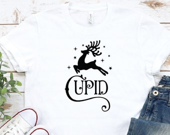 Camiseta navideña de Cupido y el reno, camiseta para fiestas navideñas