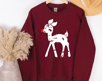 Christmas Reindeer Sweatshirt: Bella+Canvas Cotton Blend, Handmade