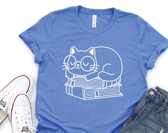 Cat and Books Shirt, Cute Reading Shirt, Cute Cat Shirt, Cat Shirt, Cat Lover Gift Shirt, Books Shirt, Reading Shirt, Book Lover Gift Shirt