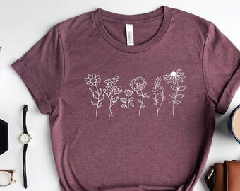 Wildflower Shirt, Wild Flowers Shirt, Floral T-Shirt, Flower Shirts, Gardening Shirt, Gift for Women, Ladies Shirts, Sunflower T-Shirt