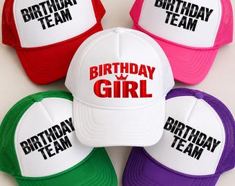 Birthday Team Trucker Hat, Birthday Girl Hat, Matching Birthday Party Hats, Custom Birthday Crew Hat, Snapback Cap, Group Celebration Gift