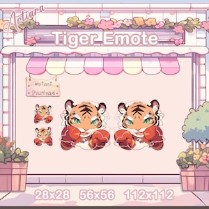 Tiger Emote for Streaming, Tiger Emotes, For Twitch Discord YouTube Kick Stream, Cute and Kawaii Tiger Graphic Emoji Sticker Art, Boxing Cat