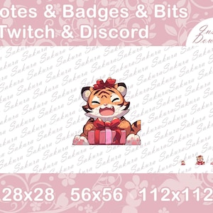 Tiger Emote for Stream, Present Gift, Tiger Emotes, For Twitch Discord YouTube Kick Stream, Cute and Kawaii Tiger Graphics Emoji Sticker Art