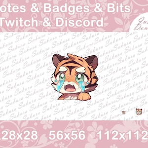 Tiger Emote for Stream, Tiger Emotes, For Twitch Discord YouTube Kick Stream, Cute and Kawaii Tiger Graphics Emoji Sticker Art Sad Crying
