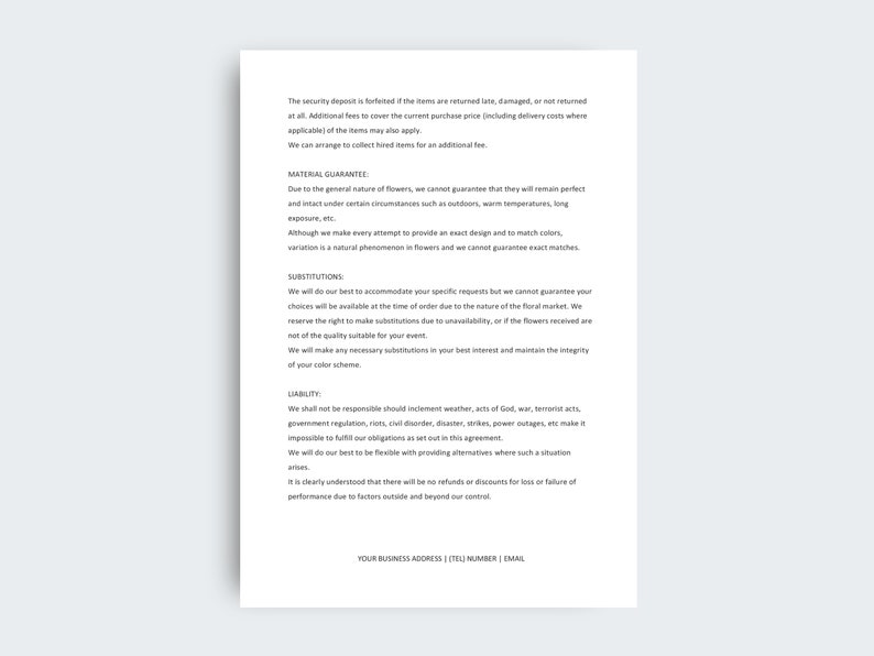 Floral Contract Template Flower Arrangements Agreement for Etsy Floral Contract Template Flower Arrangements Agreement for Etsy