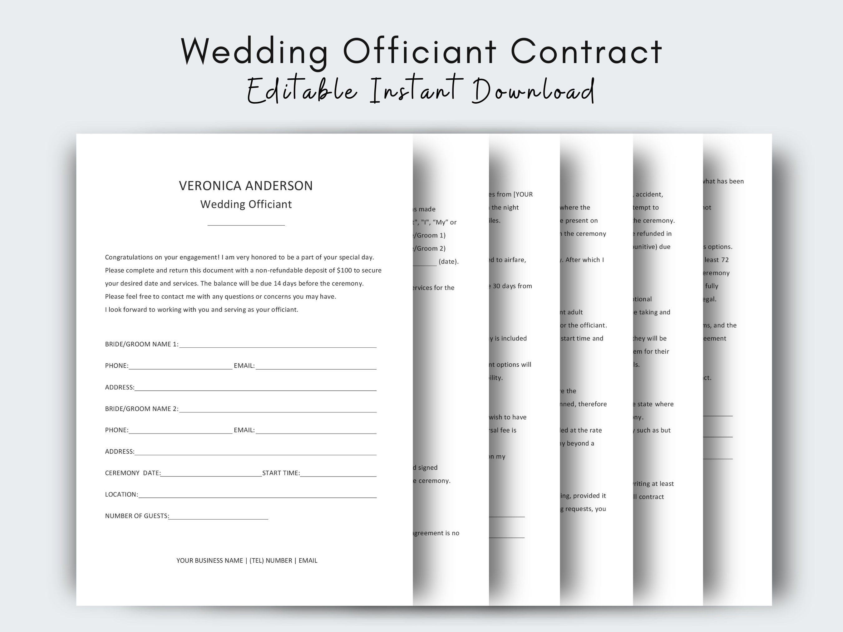 Wedding Officiant Contract Template Editable Marriage Etsy Australia Wedding Officiant Contract Template Editable Marriage Etsy Australia