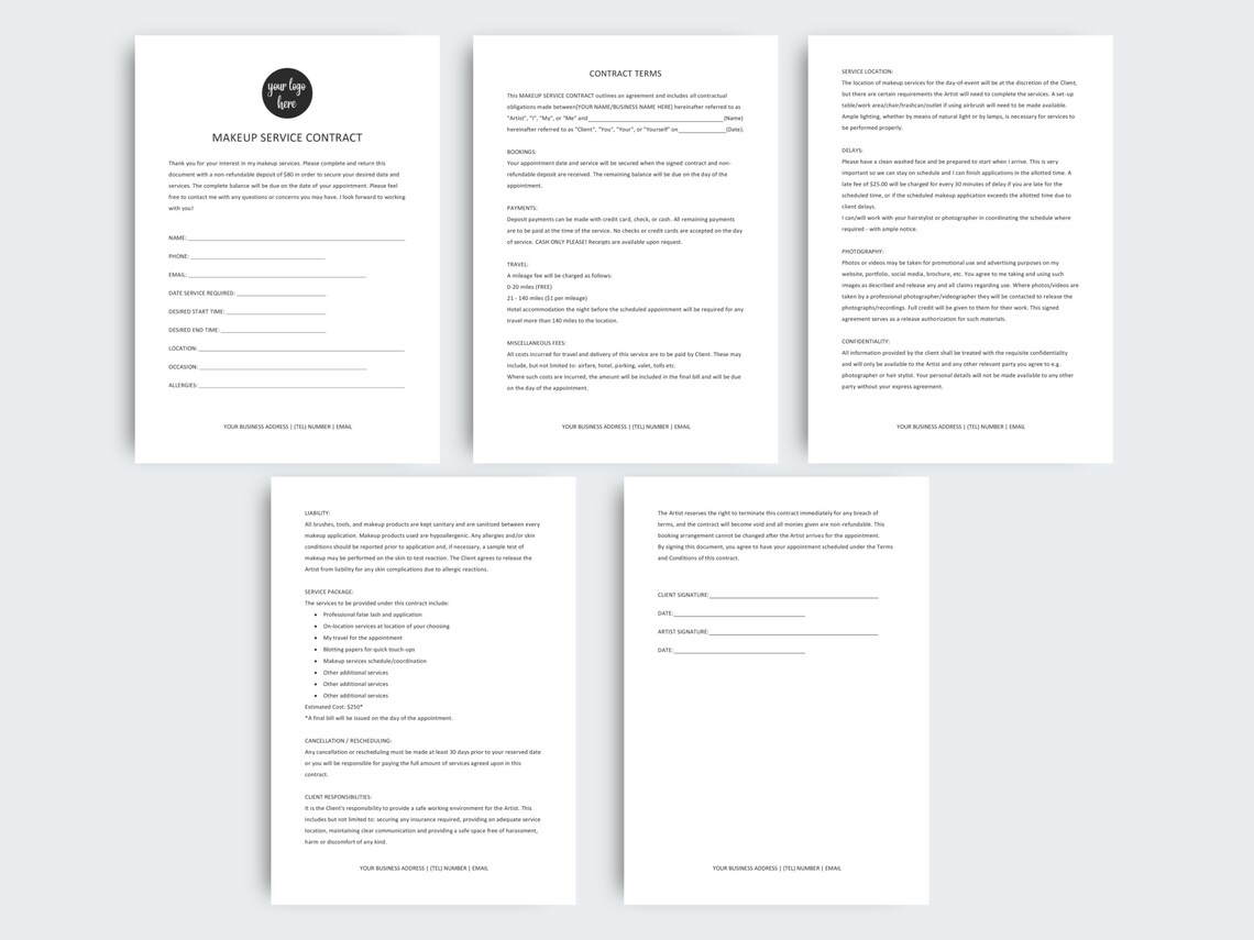 Freelance Makeup Artist Contract Template Legal Contract for Etsy