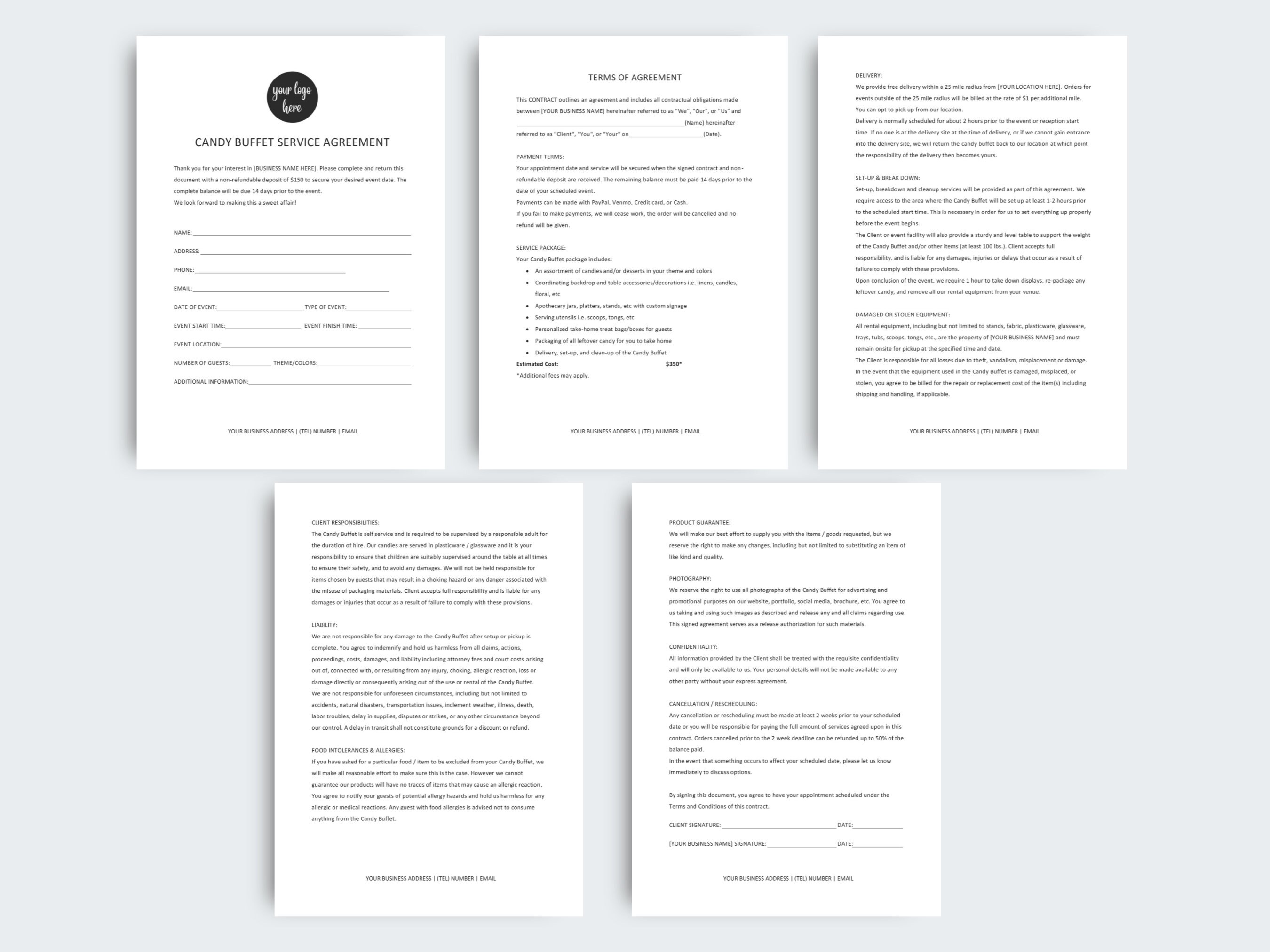 Candy Buffet Contract Template Dessert Table Terms & Conditions Party