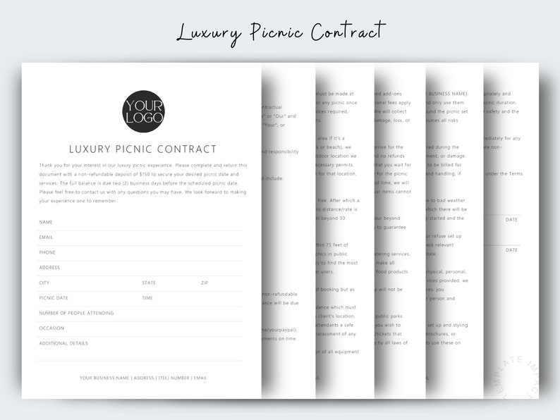 Luxury Picnic Contract Pricing Package Credit Card Etsy