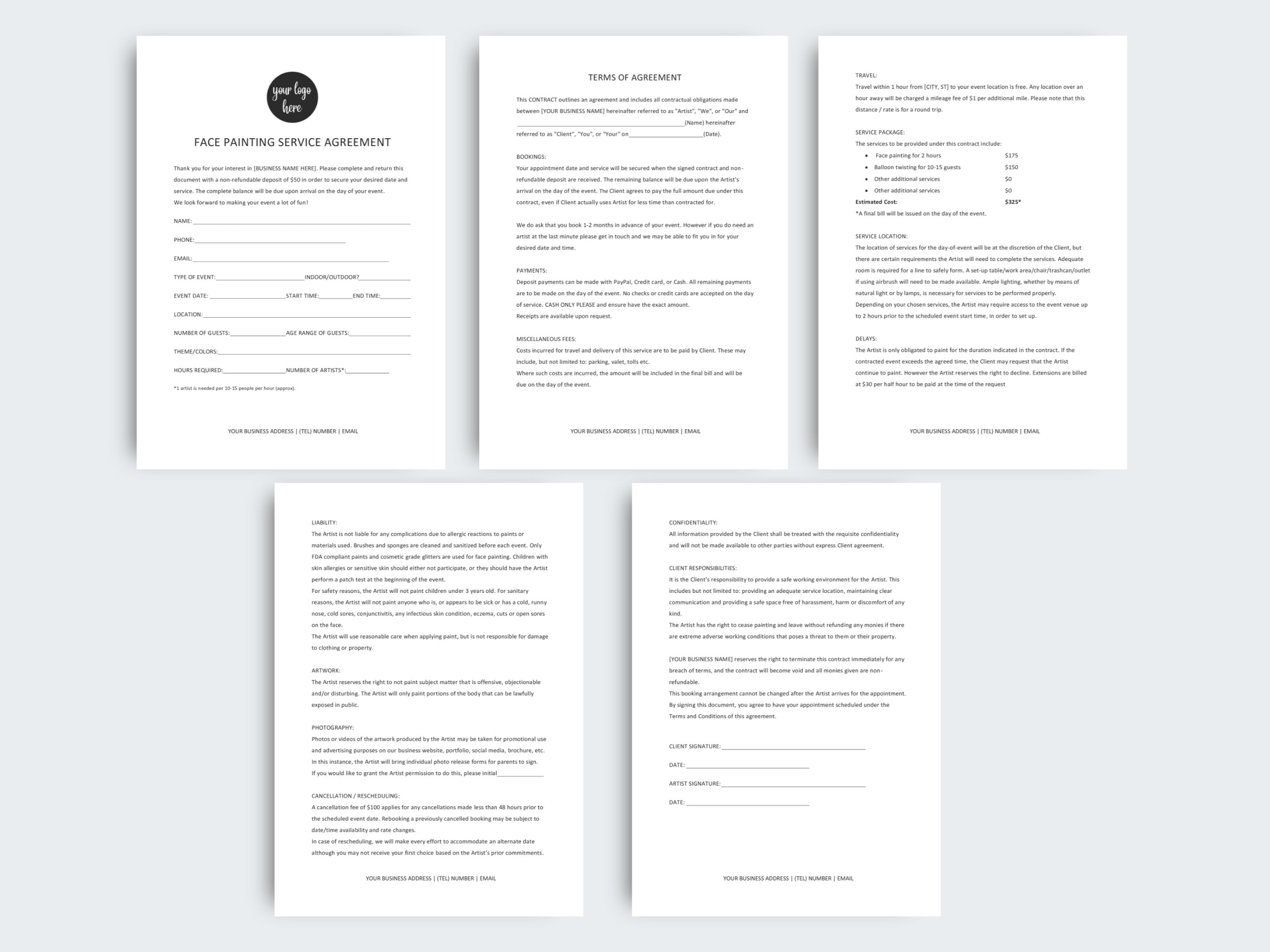 Face Painting Contract Face Painter Contract Agreement Etsy UK