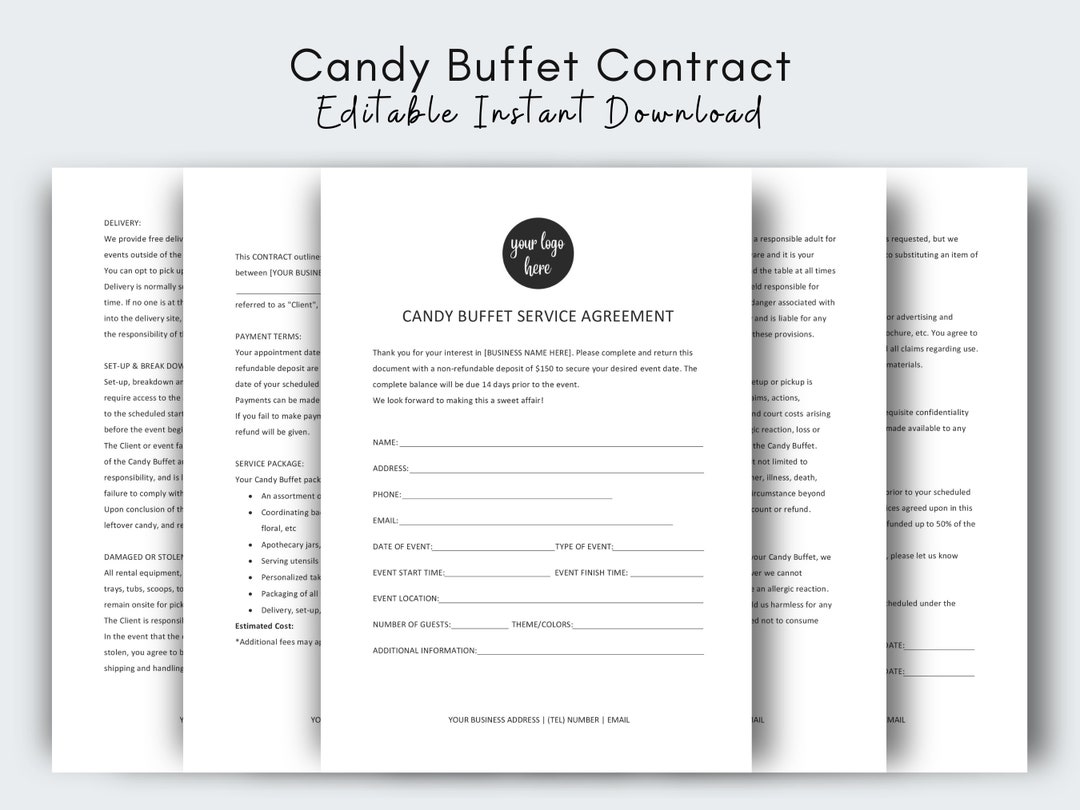 Candy Buffet Contract Template, Dessert Table Terms & Conditions, Party