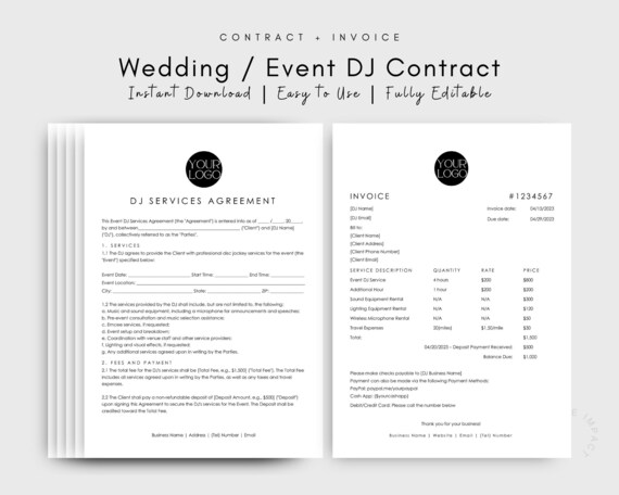 DJ Contract and Invoice Template for Wedding Event Services - Etsy
