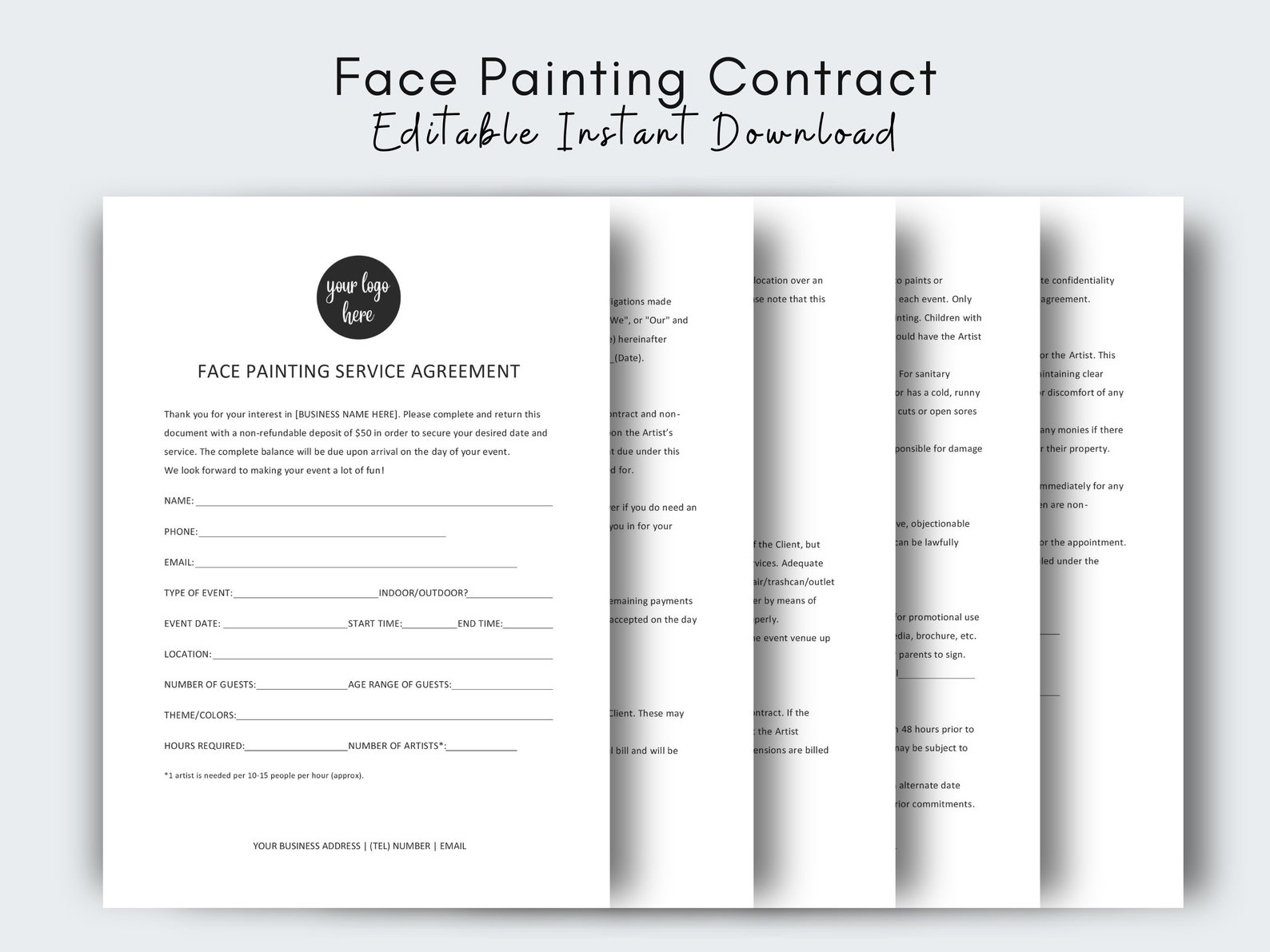 Face Painting Contract Face Painter Contract Agreement Etsy UK