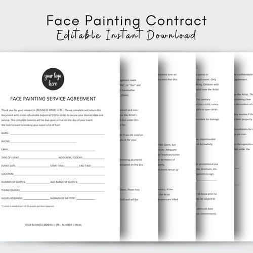 Face Painting Contract Face Painter Contract Agreement Etsy