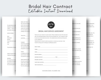 Bridal Hair Contract Template for Freelance Hairstylists, Wedding Bridal Party Salon Services Agreement, Editable Bride Terms & Conditions