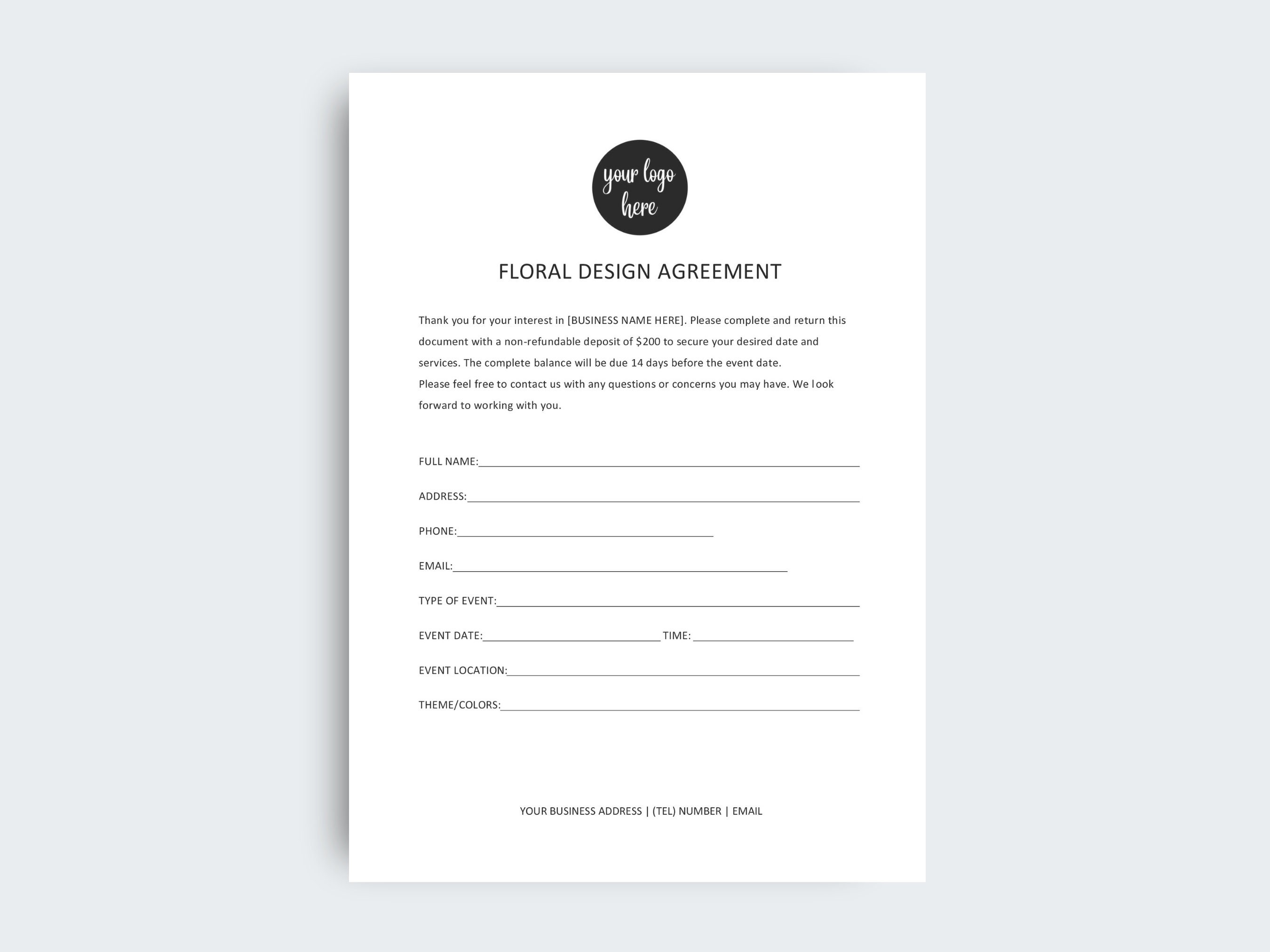 Floral Contract Template Flower Arrangements Agreement for Etsy Floral Contract Template Flower Arrangements Agreement for Etsy