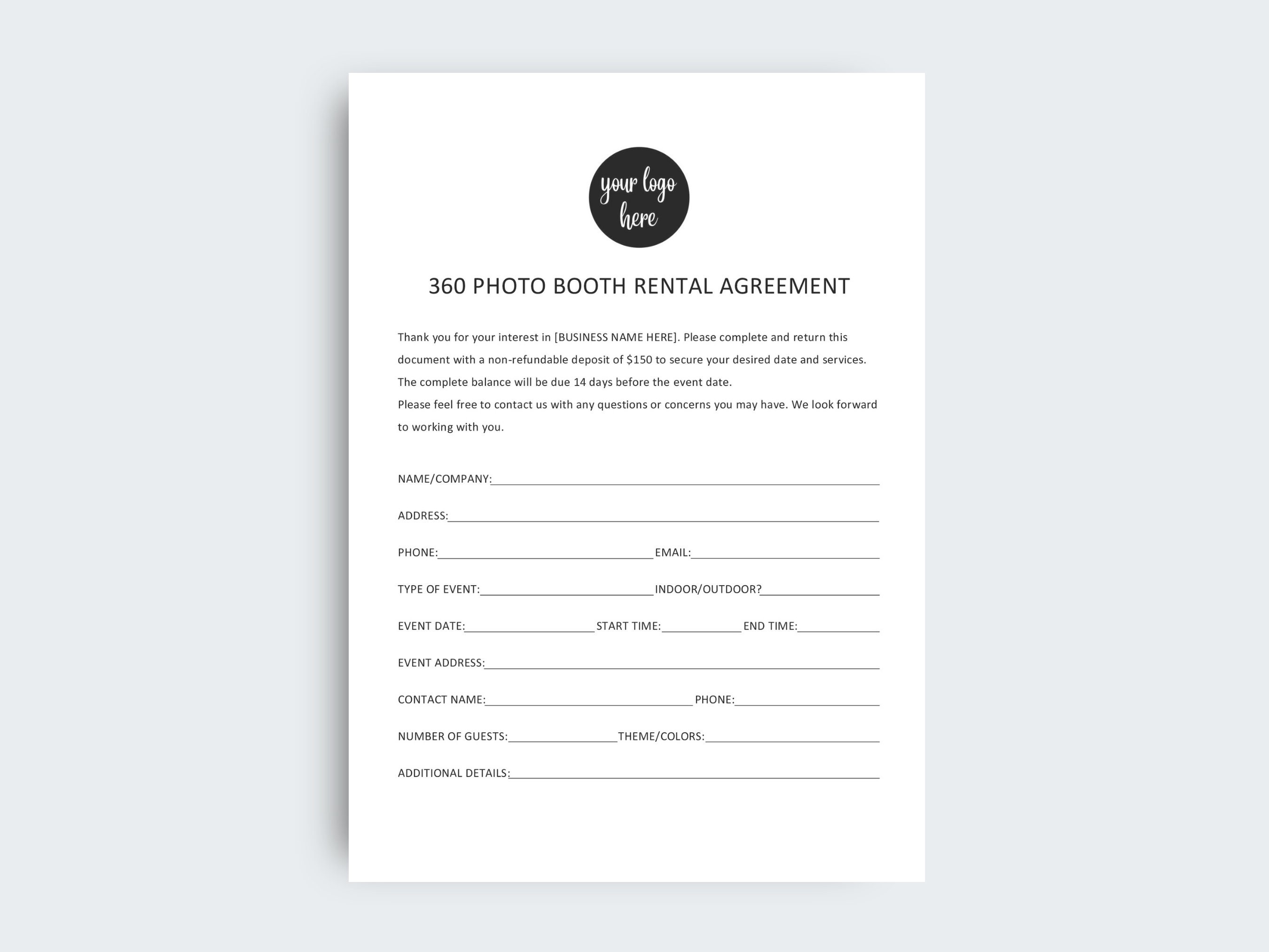 360 Photo Booth Contract Template