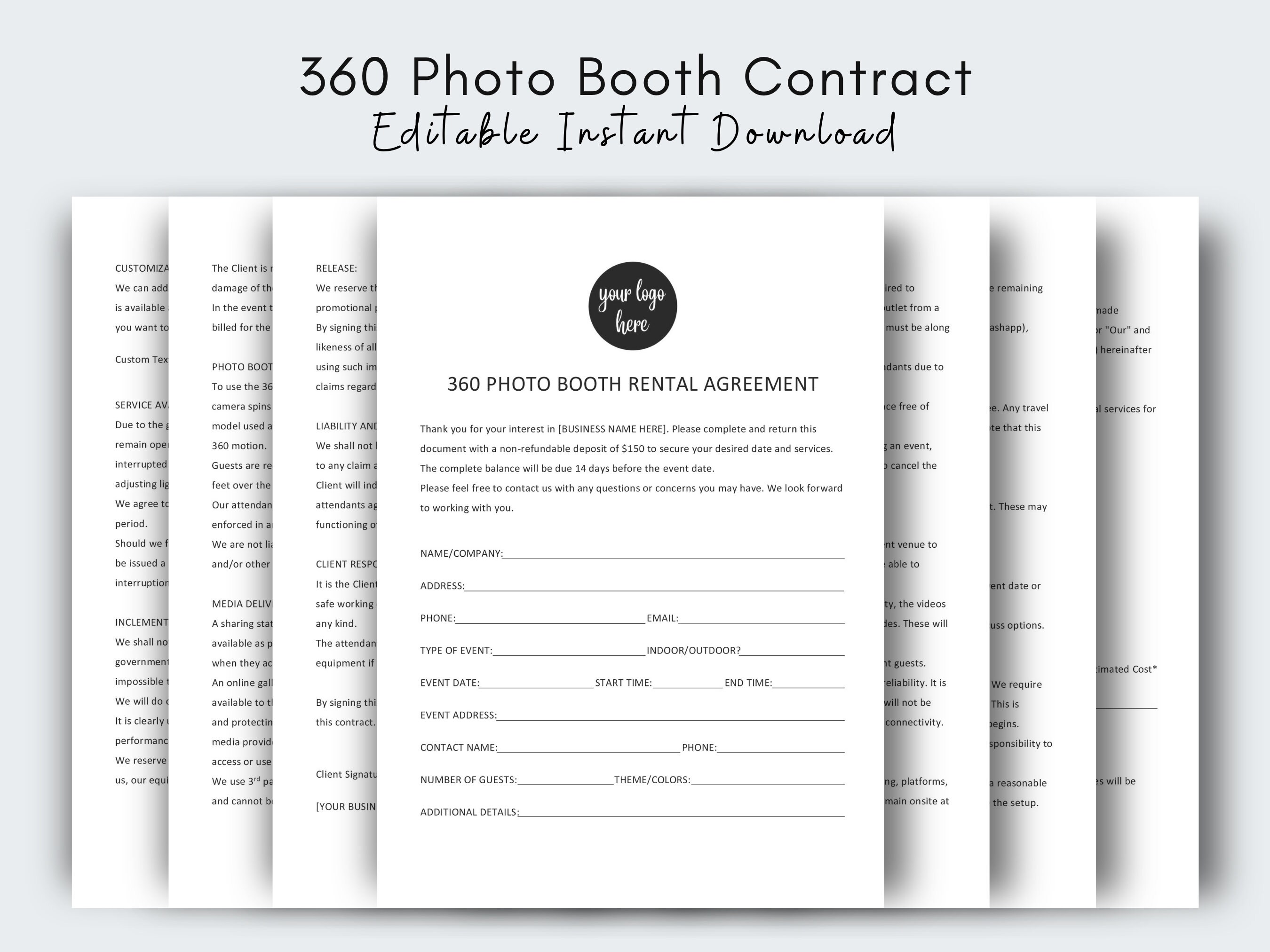 360 Photo Booth Contract Template Video Booth Rental Etsy