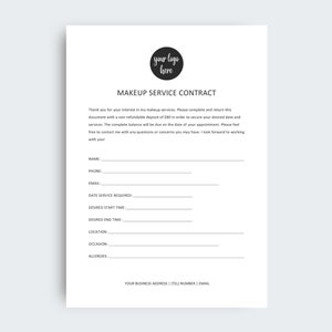 Freelance Makeup Artist Contract Template Legal Contract for - Etsy