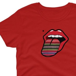 Zarape pattern tshirt, beauty mark shirt, Kiss with tongue design, plus size, latino graphic tees, camiseta mexicana, latina owned