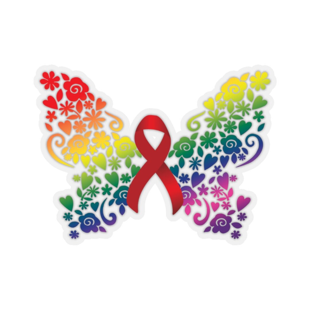 AIDS Awareness Ribbon, Pride Flag Design, Kiss-cut Stickers, Decal for ...