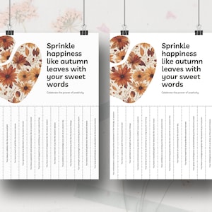 Afscheurcompliment Herfstthema Afdrukbaar Gratis complimentenbladen Willekeurige daad van vriendelijkheid Activiteiten voor het herfstseizoen Complimentenkaart Herfst