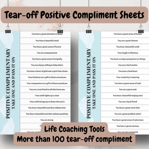 Tear Off Compliments Life Coach Printable Positive Compliment Sheets Random Act of Kindness Activity for Life Coaches Tool Compliments Cards