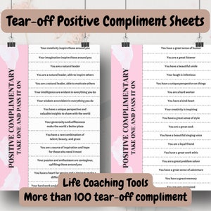 Tear Off Compliments Life Coaches Printable Free Compliment Sheets Random Act of Kindness Activities for Life Coaches Tool Compliments Cards