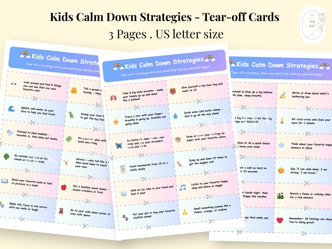Kids Calm Down Cards Printable Strategies for Children Parenting Tool ...