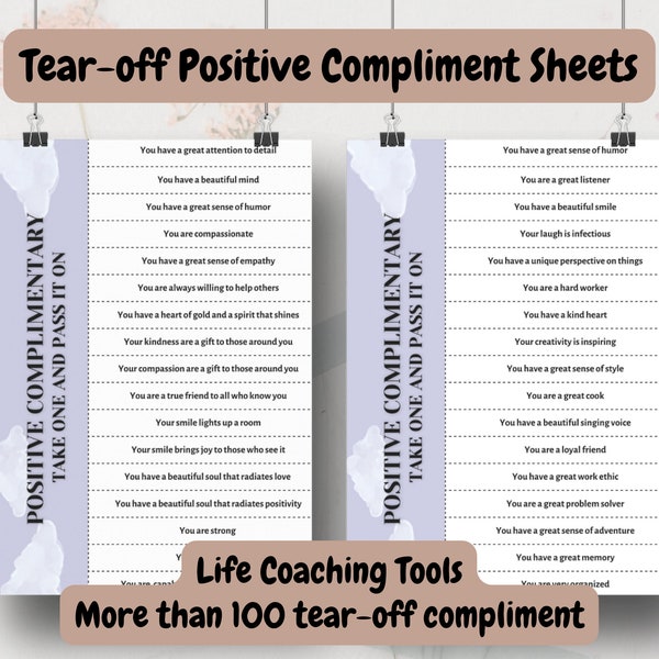 Tear Off Compliments Life Coaches Printable Free Compliment Sheets Random Act of Kindness Activities for Life Coaches Tool Compliments Cards