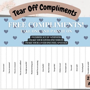 Tear Off Compliments Printable Free Compliment Sheets Random Act of Kindness Activities for Families & Friends Free Compliments Cards