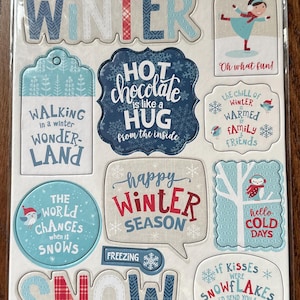 Echo Park Celebrate Winter Chipboard Phrases Paper Scrapbook Ephemera
