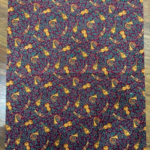 Premium Quilt Fabric Vintage Burgandy with Musical Instruments