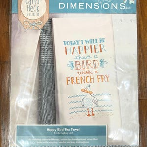 Dimensions Happy Bird Tea Towel Pattern Kit Embroidery Cross Stitch