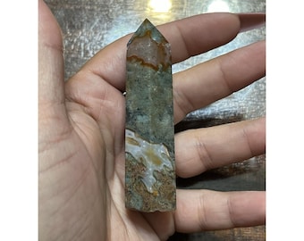 Carnelian In Moss Agate Tower 3 Inch