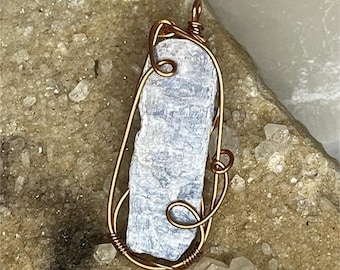 Blue Kyanite Handcrafted Wire Wrapped Gold Pendant with Asymmetrical Stone Charm