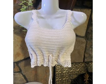 Altar'd State White Crochet Knit Crop Top Small