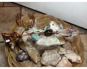 Crystal Wand, Quartz, Amethyst, Chrysocolla, Rose Quartz,, Carnelian, Garnet