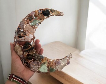 Crystal Gemstone Moon Wall Ornament