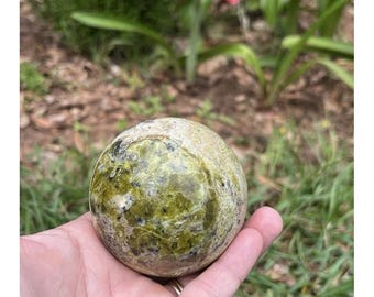Olive Serpentine Crystal Mineral Sphere Display Specimen