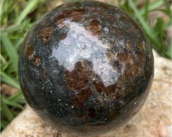 Handmade Polished Garnet Spessartine Healing Sphere Mineral Display