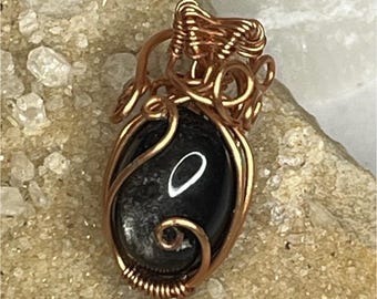 Cats Eye Handcrafted Wire Wrapped Copper Oval Pendant for Unisex Adults
