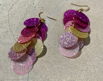 Waves of the sea glittery sequin earrings with 18K gold plated stainless steel earring hooks by SaraBokwallDesign.