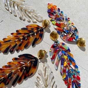 P.S. BRAVERY big bold resin leaf earrings with golden stainless steel stud earring findings by SaraBokwallDesign.