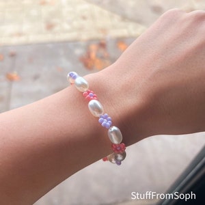 Daisy Bracelet | Flower Bead Bracelet | Beaded Flower Bracelet | Czech Jewelry |  Seed Bead Bracelet | Daisy Flower Bracelet