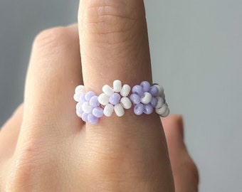 Anillo de cuentas de margarita, accesorios de cuentas hechas a mano, anillo de flores con cuentas, mini anillo de flores, joyas para niños ingenuas, accesorios de moda, coloridos