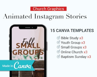 15 Canva Instagram-geanimeerde verhaalsjablonen voor zondagse afbeeldingen van kerkevenementen | Volledig bewerkbaar | Kleine groep | Jeugd | Bijbelstudie | Online