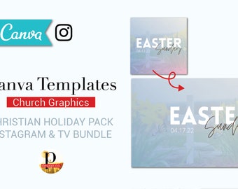 30 Canva Instagram TV-sjablonenbundel voor Christian Church Holiday Graphics Pack Kerstmis, Goede Vrijdag, Pinksteren, Pasen, Palmzondag