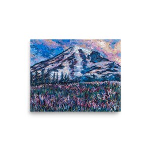 Poster Print - &quot;Skyline Wildflowers&quot;, 2023 Acrylic Painting on Canvas Print of Mt. Rainier by Anna Britton